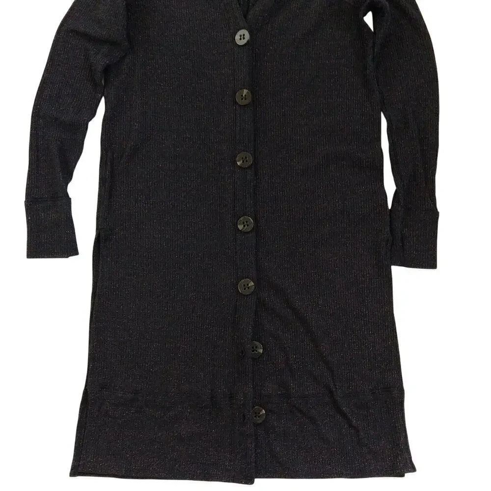 We the Free People Sparkle Button Up Duster Cardigan Size S Navy Blue Ribbed